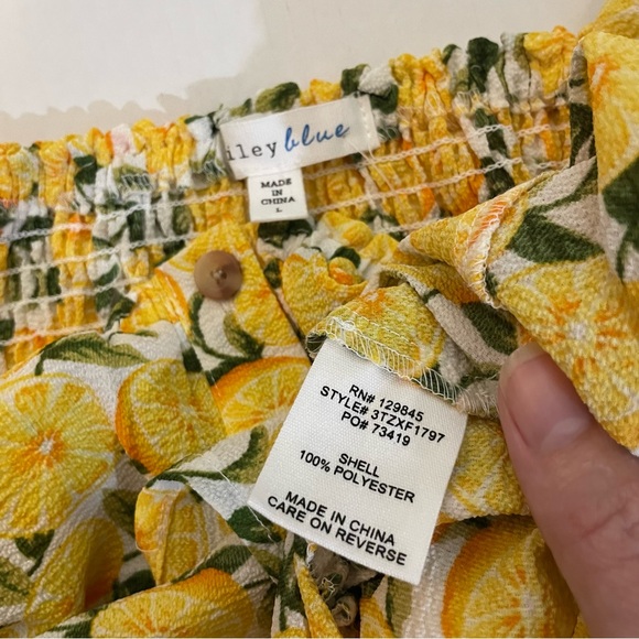 NWT BAILEY BLUE Lemon Print Mini Dress Square Neck Puff Sleeve Smocked Fruit New - Picture 9 of 9